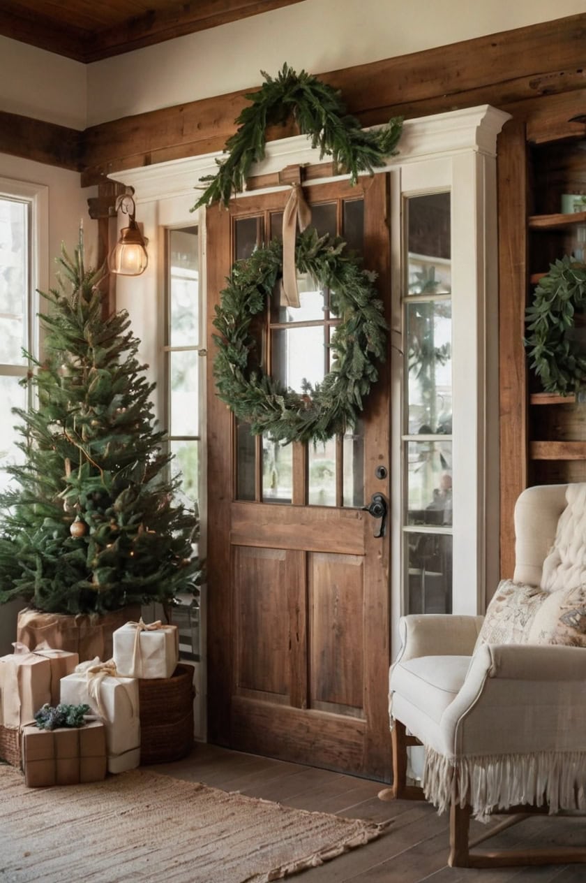 Farmhouse Style With Simple Greenery Small Cozy Christmas Decorating Ideas