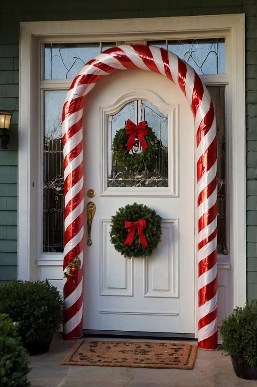 Festive Candy Cane Theme Dorm Room Door Christmas Decorating Ideas