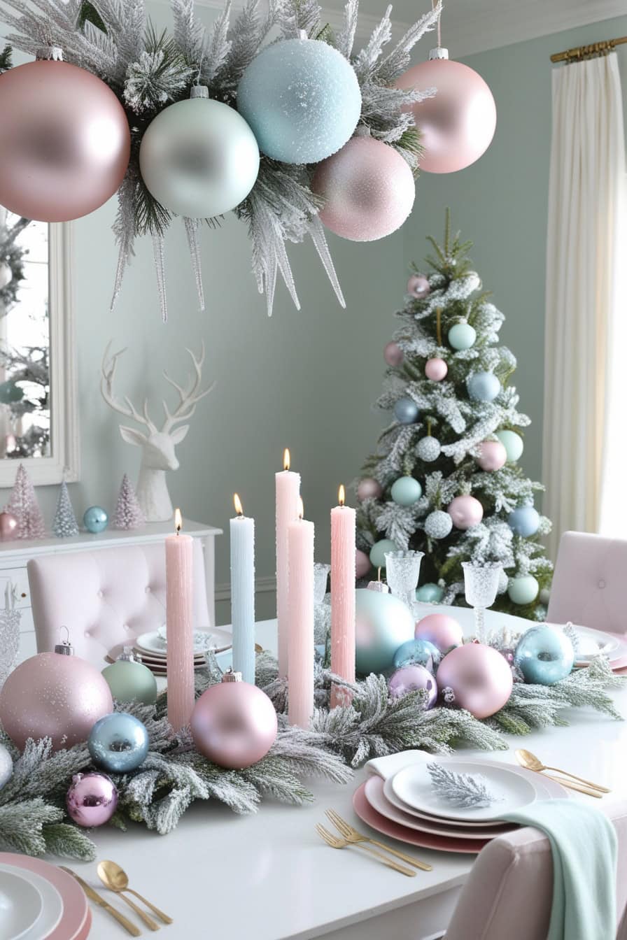 Frosted Pastels Dining Room Christmas Decorating Ideas