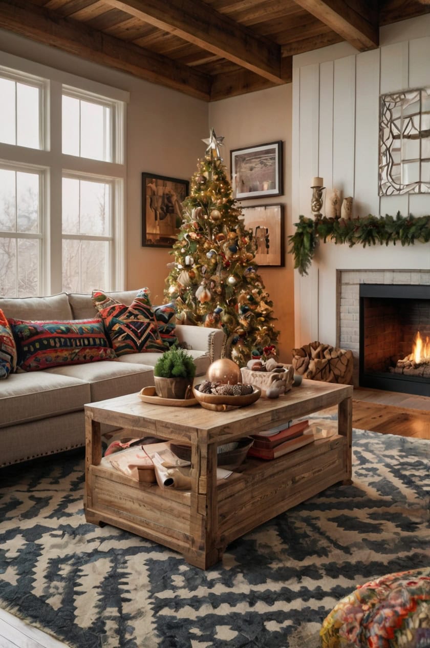 Geometric Southwestern Patterns Christmas Decorating Ideas for Living Room