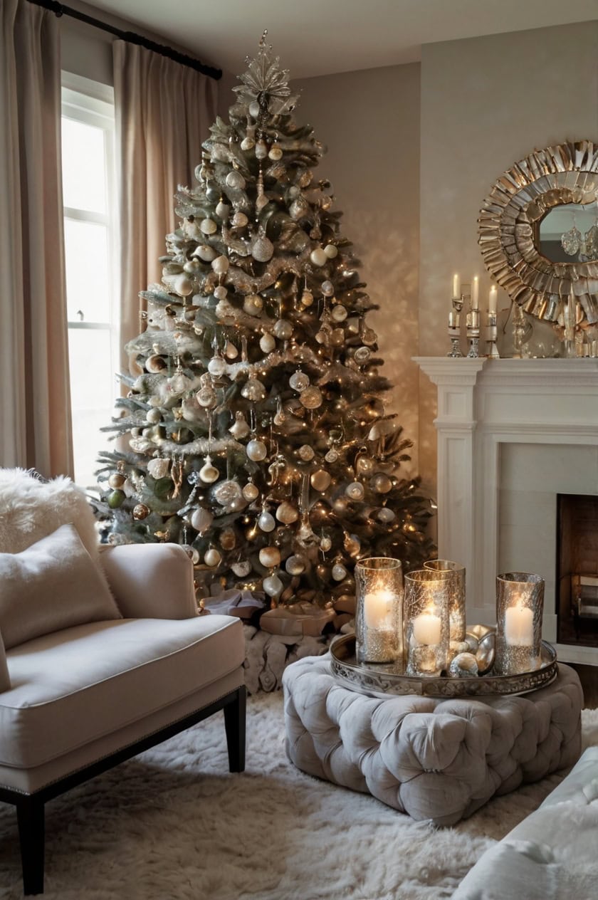 Glamorous Christmas With Velvet And Crystal Family Room Decoration Ideas