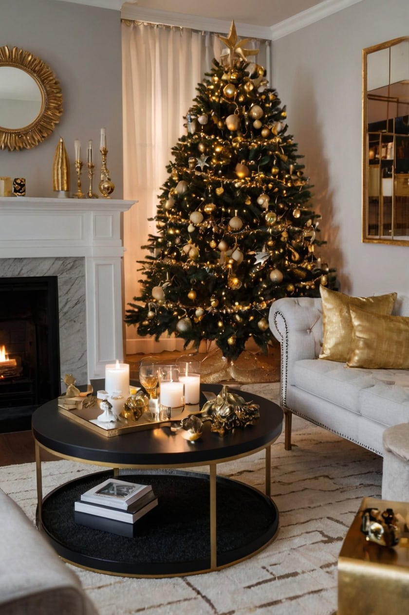 Glamorous Gold And Black Christmas Decorating Ideas for Small Rooms