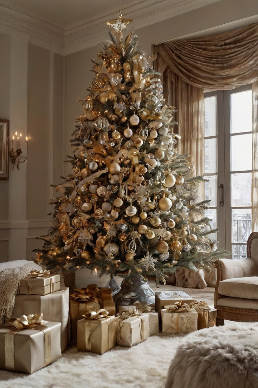 Glamorous Gold And Glitter Simple Christmas Decorating Ideas for Living Room