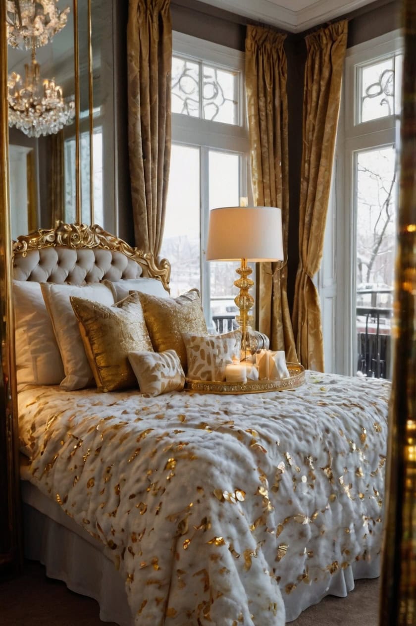 Glamorous Gold And Glitter Christmas Hotel Room Decoration Ideas