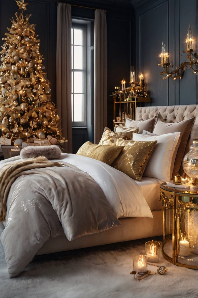 Glamorous Gold And Glitter Cute Christmas Room Decor Ideas