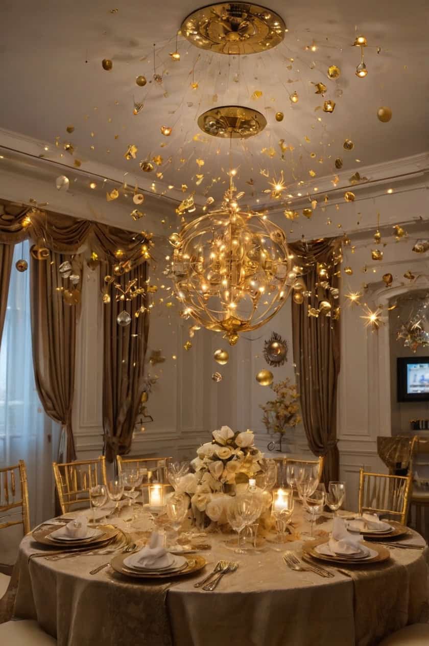 Glamorous Gold And Metallics Room Ceiling Christmas Decor Ideas