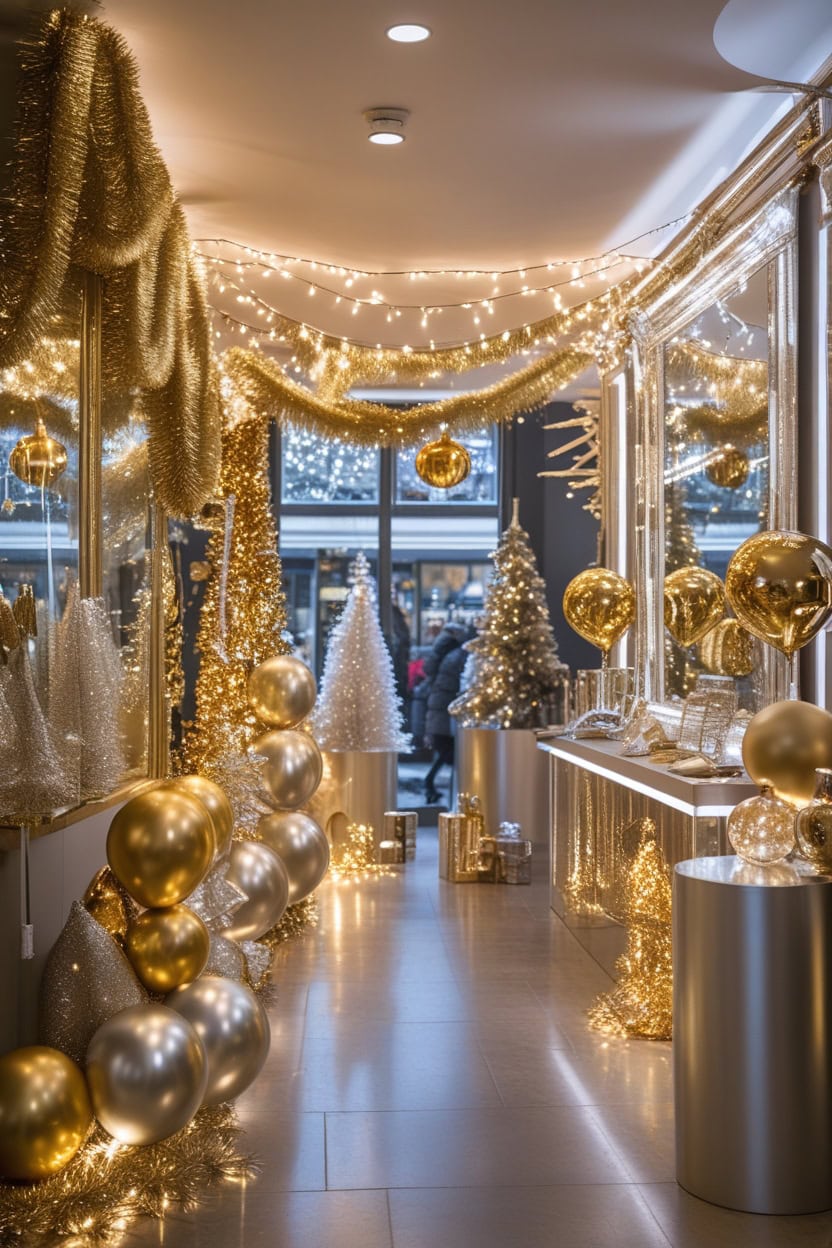 Glamorous Gold And Silver New Year Decoration Ideas For Shop