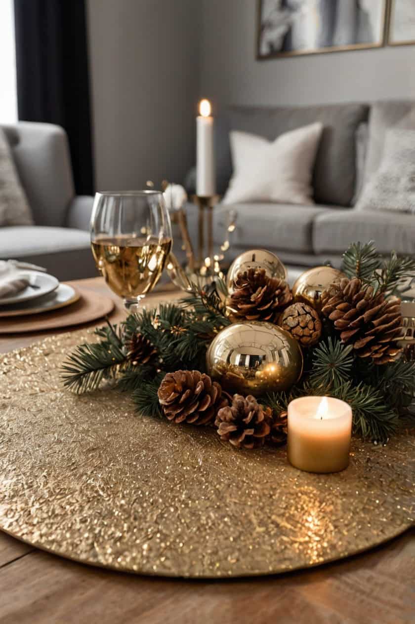 Glamorous Gold And Sparkle Oval Living Room Table Christmas Decoration Ideas