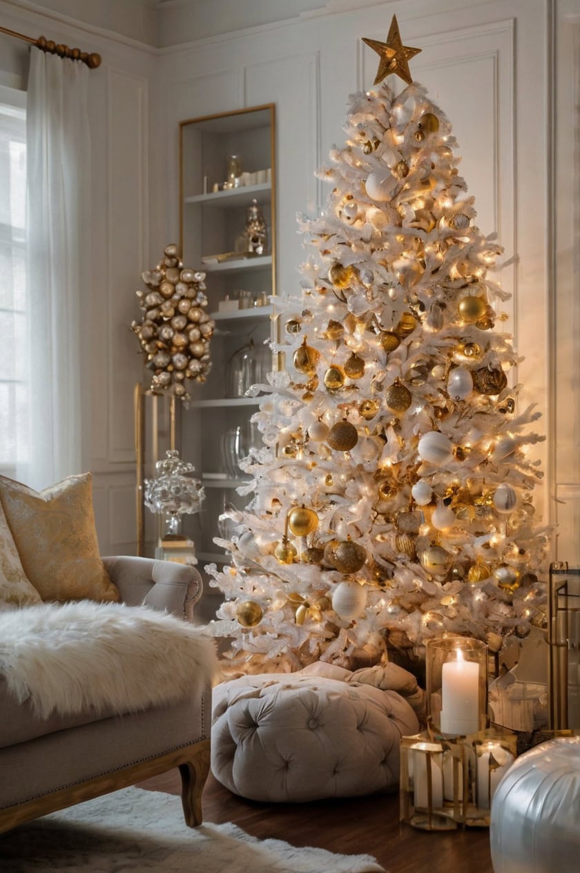 Glamorous Gold And White Christmas Decor Ideas for Apartment Living Room