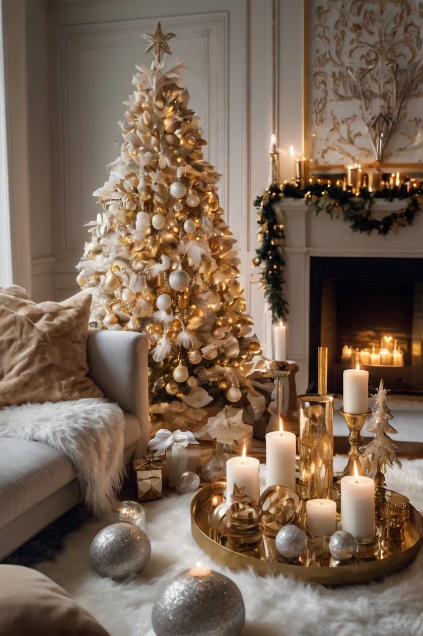 Glamorous Gold And White Christmas Decoration Ideas for Dorm Room