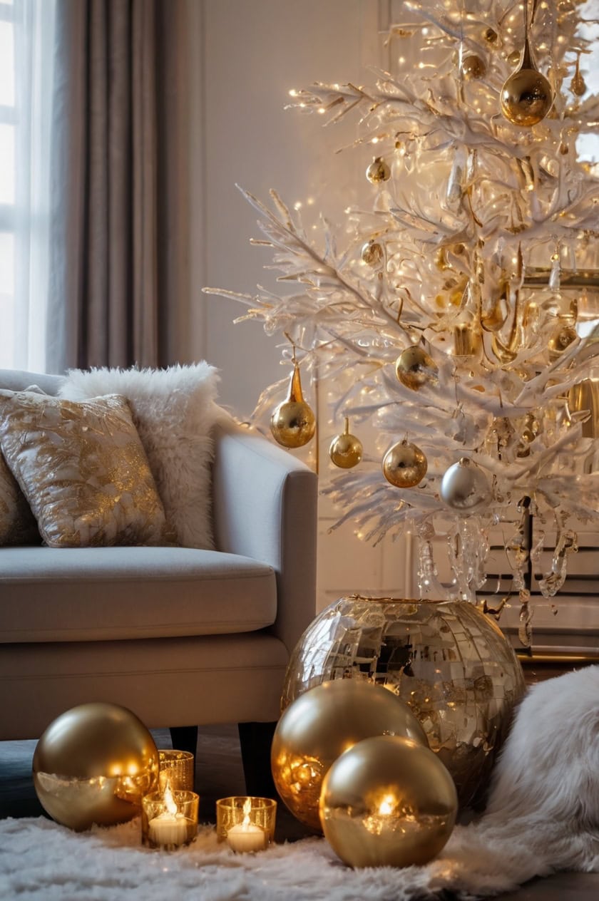 Glamorous Gold And White Cozy Apartment Christmas Decor