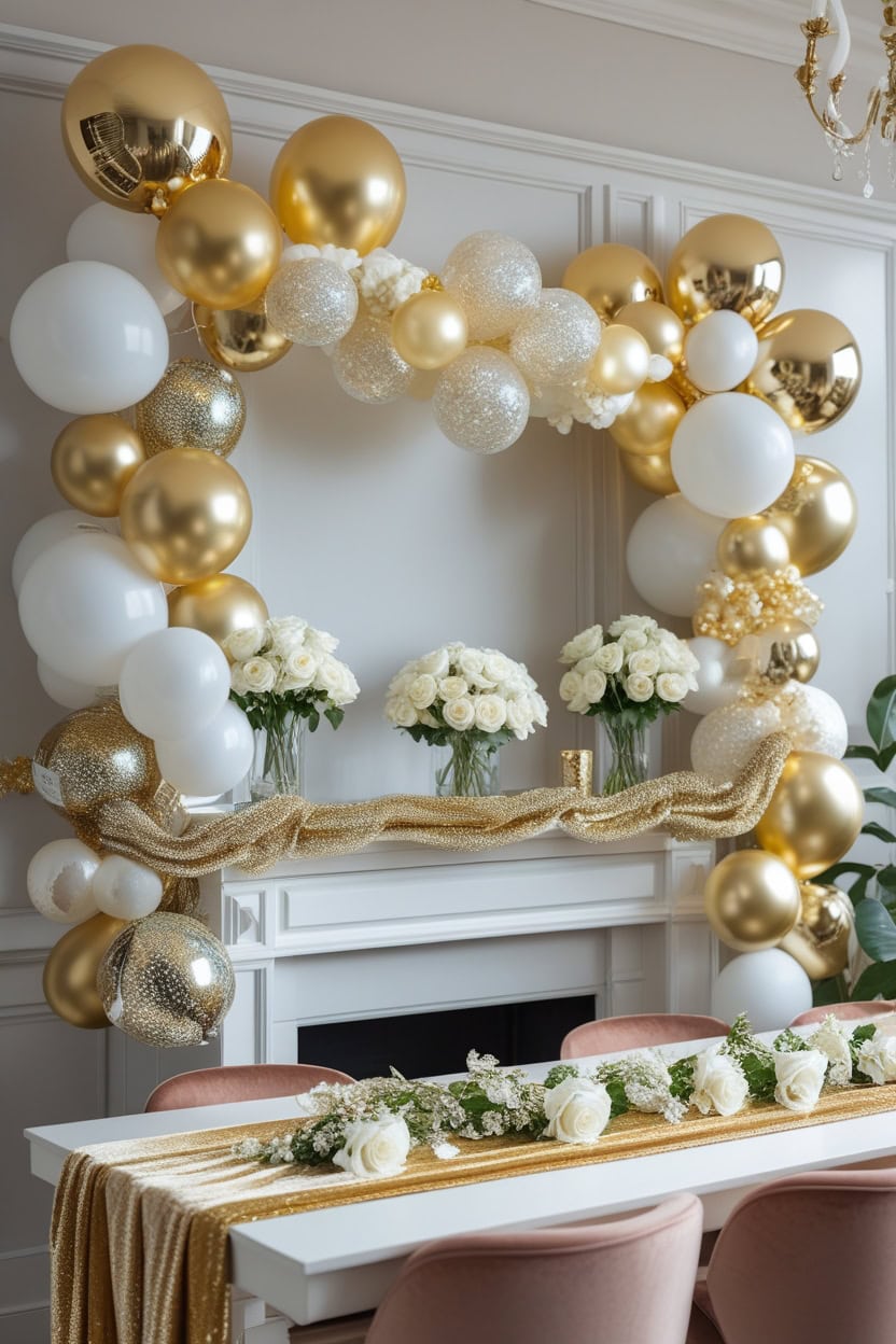 Glamorous Gold And White Elegance New Year Decoration Ideas for School Students