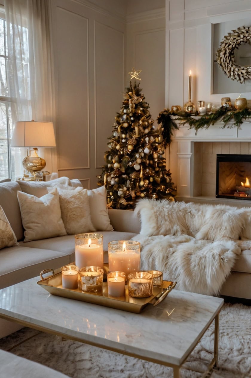 Glamorous Gold And White Elegance Cozy Christmas Home Decor