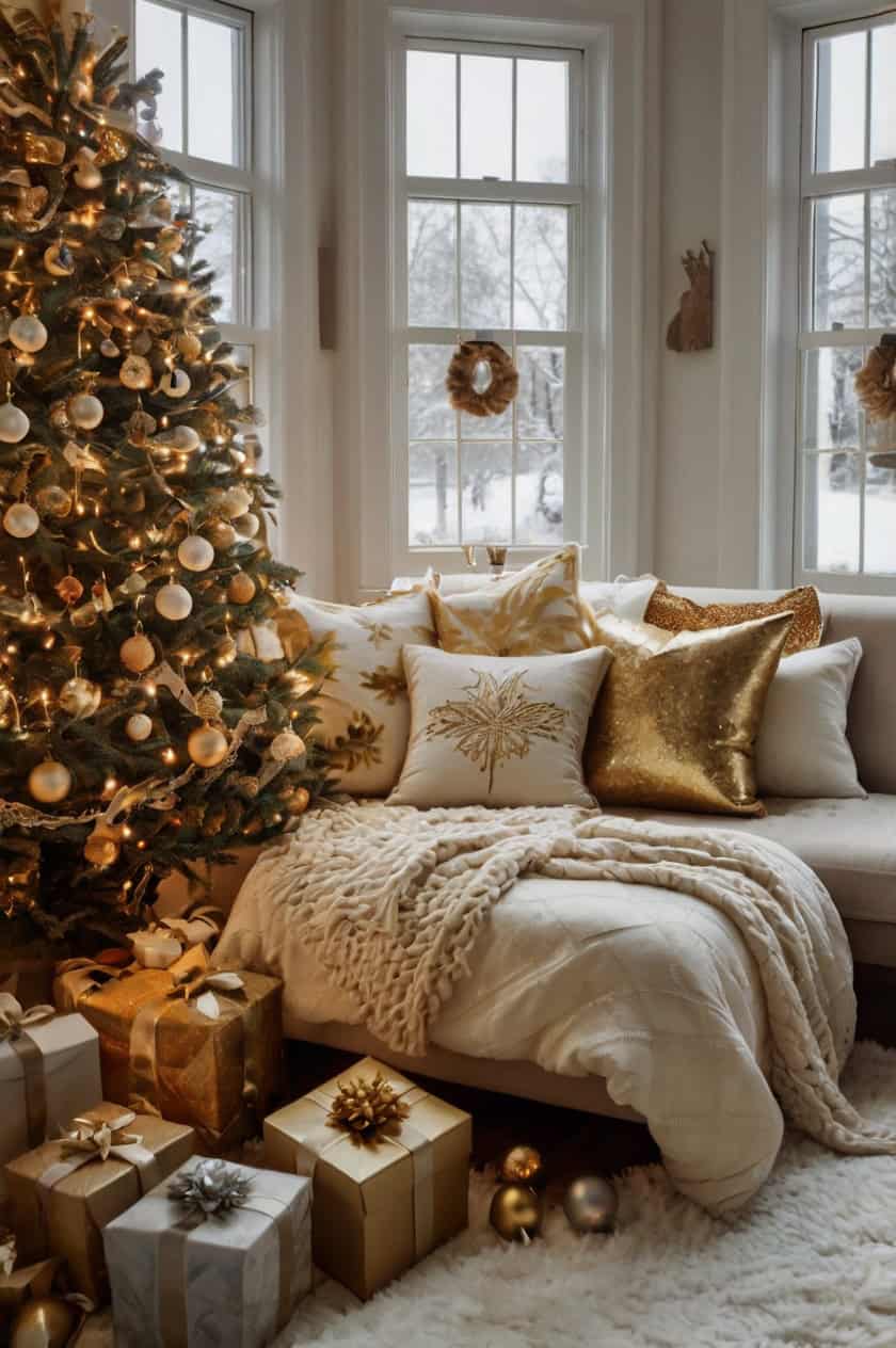 Glamorous Gold And White Shine Christmas Decorating Ideas For a Room Preteen