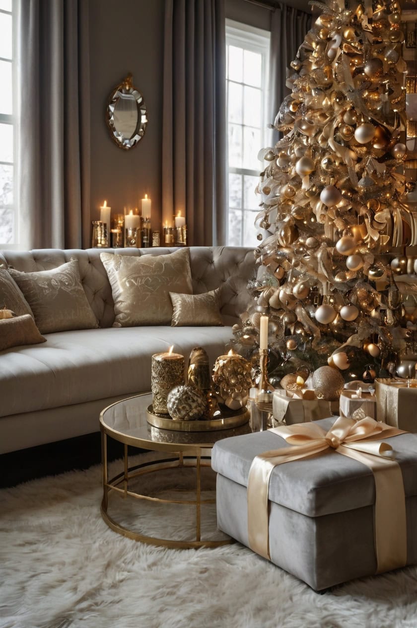 Glamorous Metallic Shine Cozy Christmas Decorating Ideas