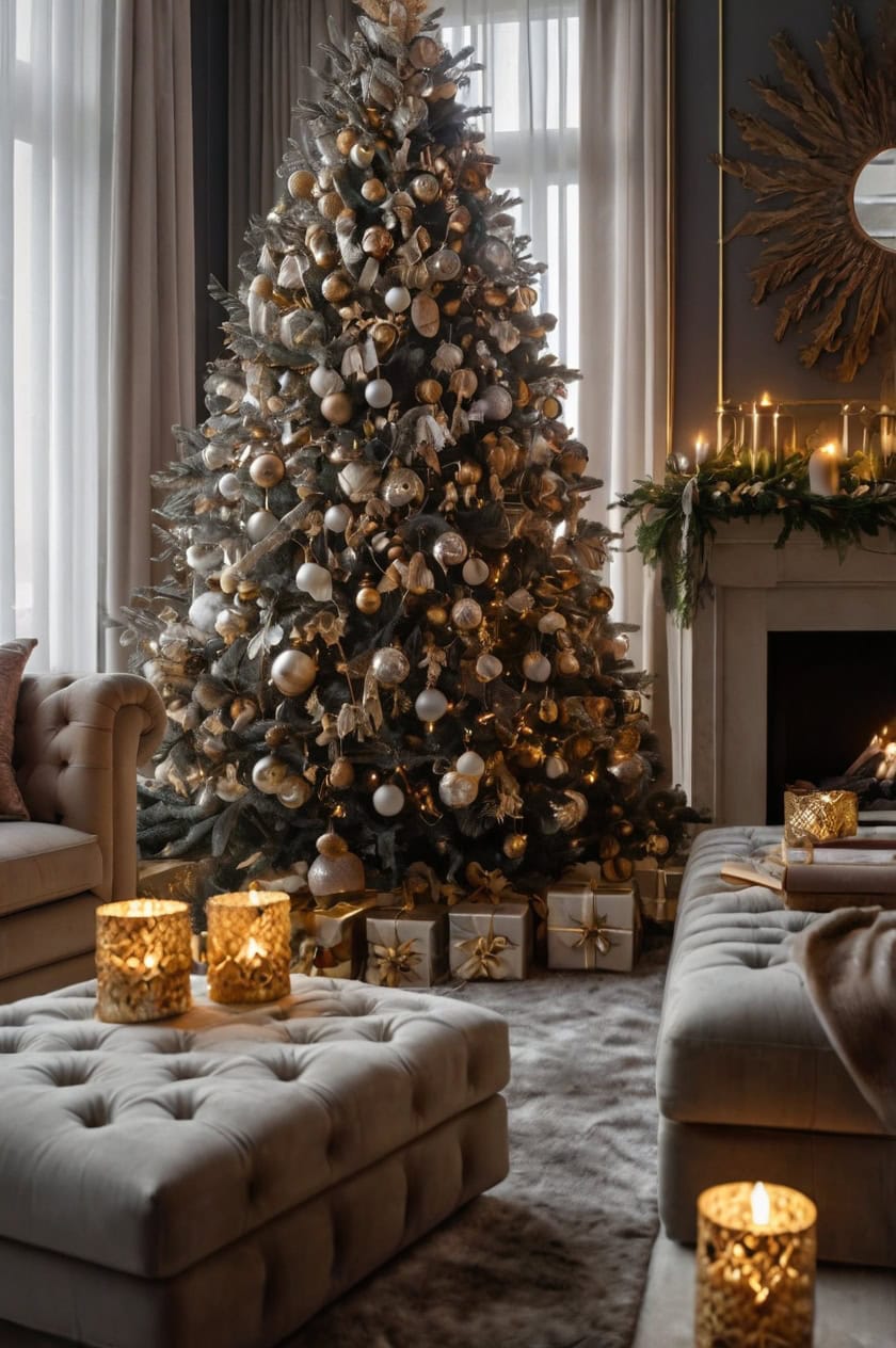 Glamorous Metallic Touches Elegant Christmas Decorating Ideas for Living Rooms