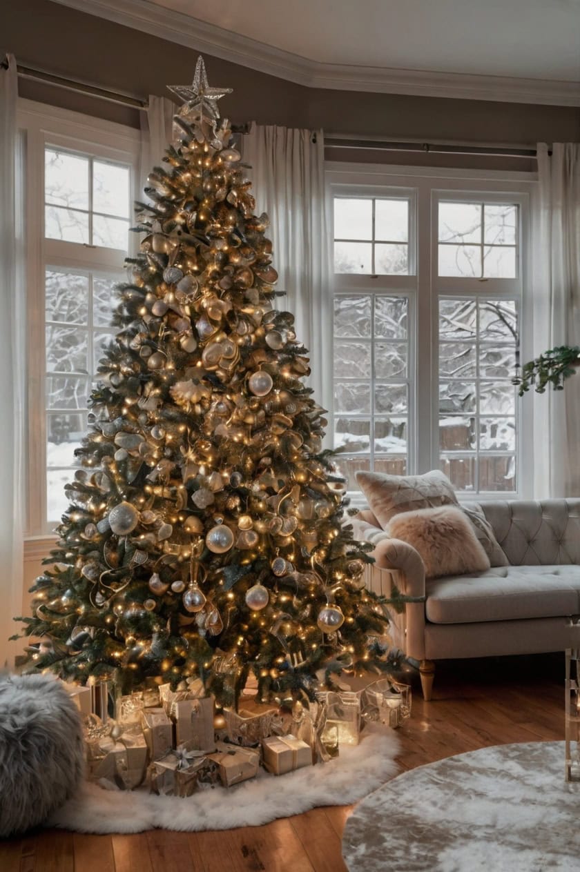 Glamorous Metallics With Modern Flair Living Room Elegant Christmas Tree Decorating Ideas