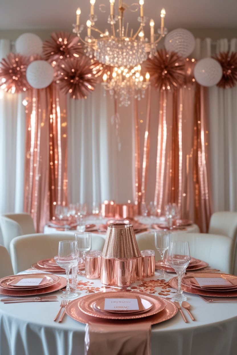 Glamorous Rose Gold Elegance New Year Decoration Ideas for Adults