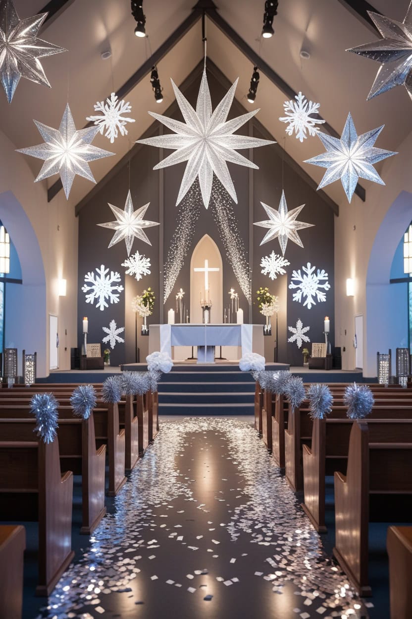 Glamorous Sparkling Silver New Year Decoration Ideas for Church