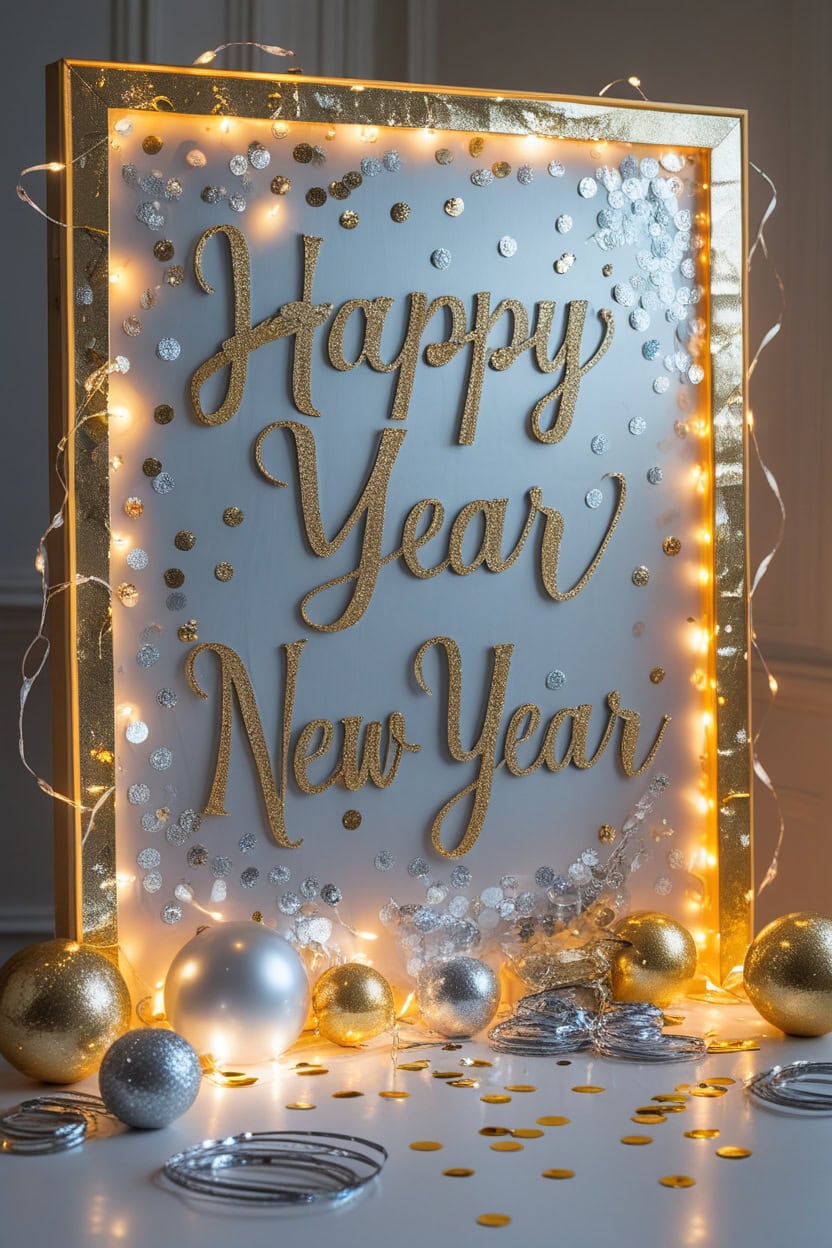 Glittering Gold And Silver Elegance New Year Decoration Ideas for Notice Board