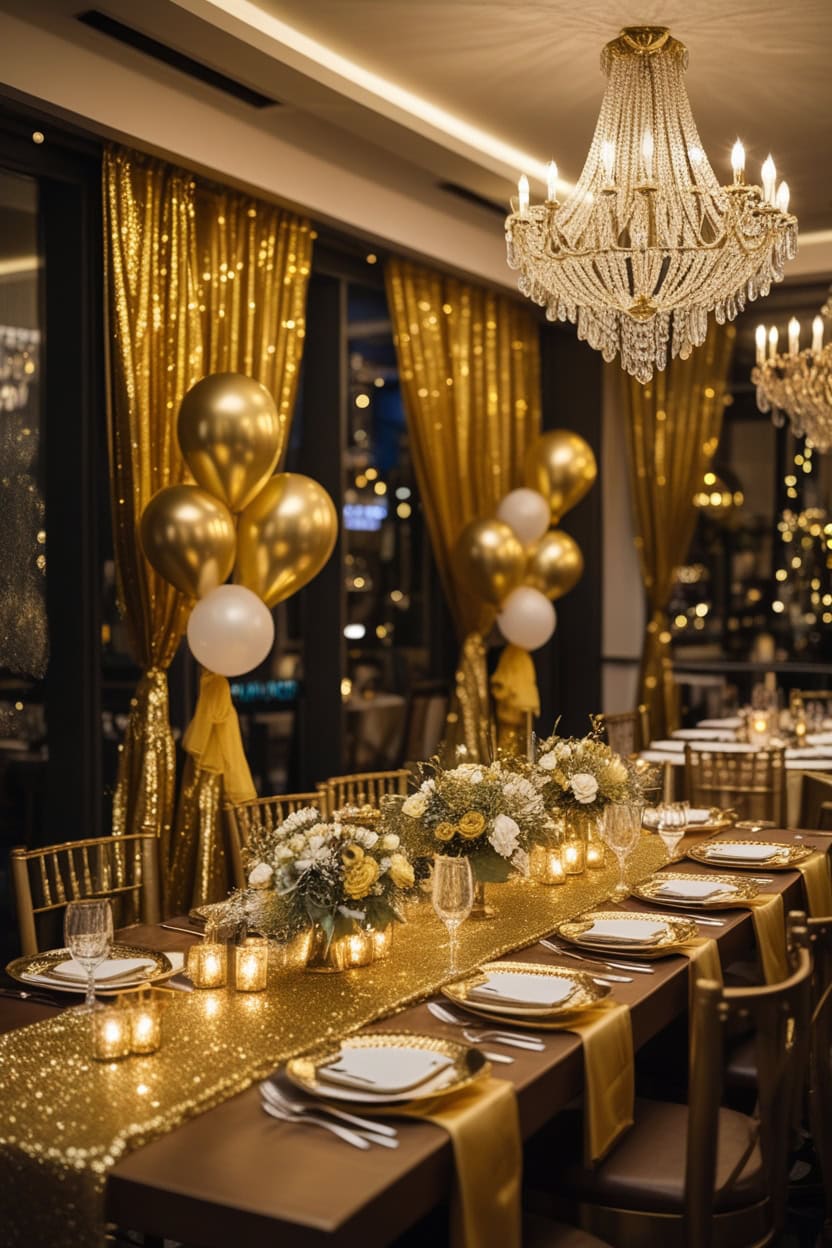 Golden Glamour New Year Decoration Ideas for Restaurant