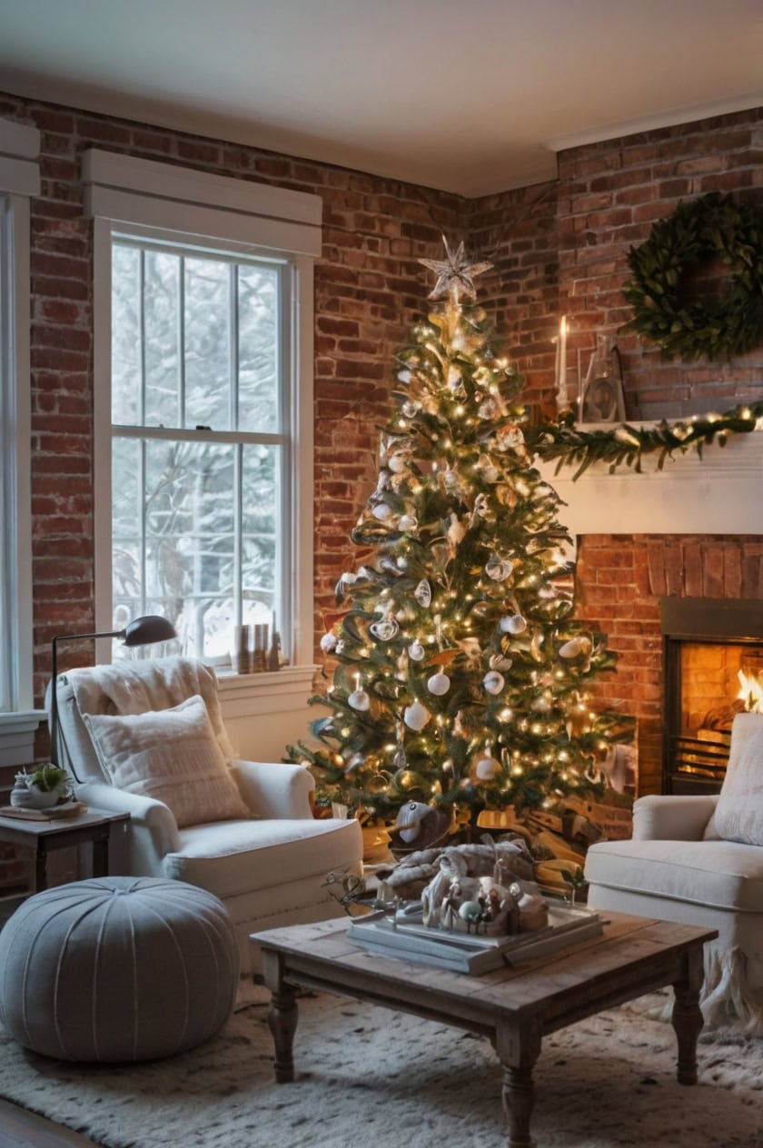 Industrial Frosted Loft White Christmas Living Room Decor Ideas