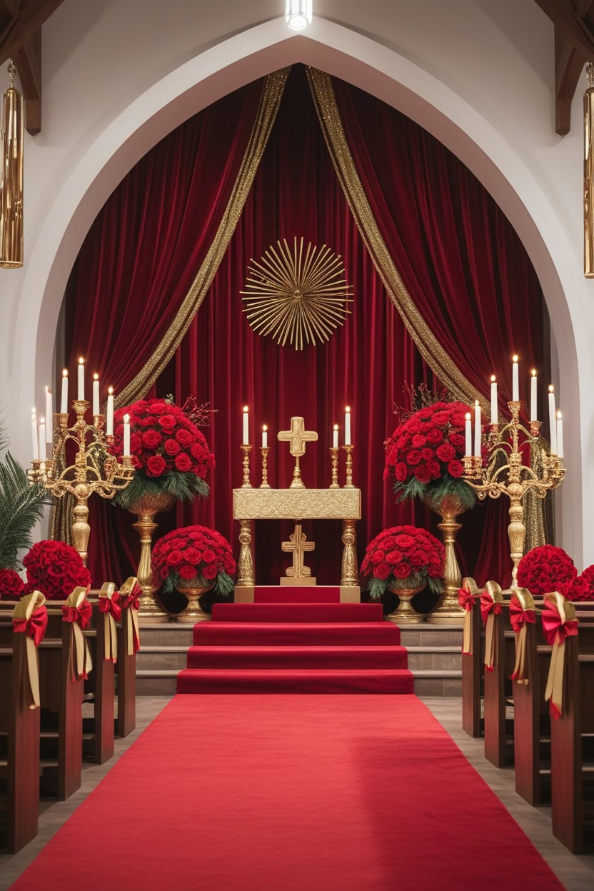 Luxurious Red And Gold Splendor New Year Decoration Ideas for Church