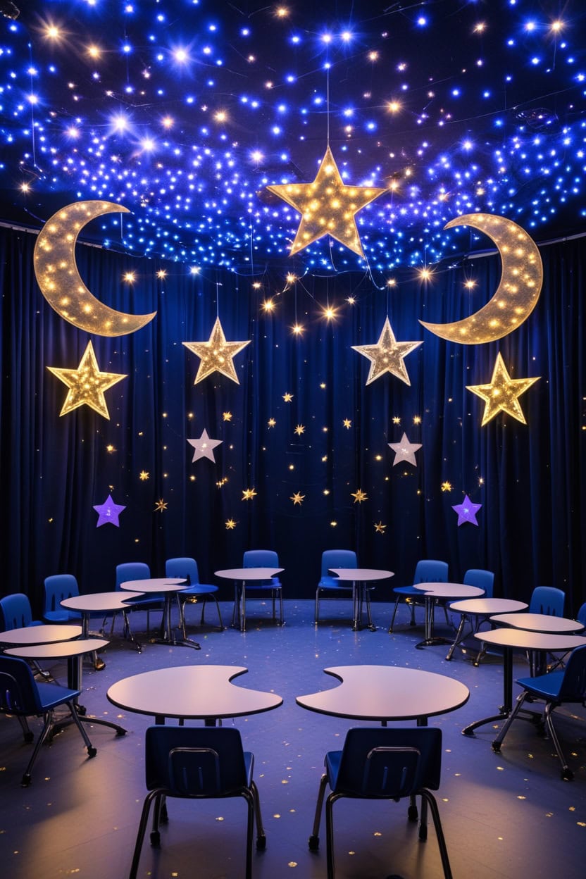 Midnight Sky New Year Decoration Ideas for Classroom