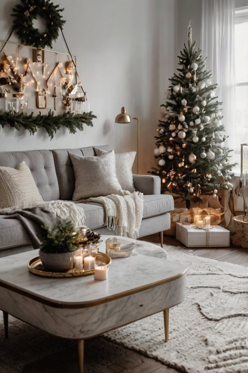 Minimalist Christmas Elegance Decor Ideas for Apartment Living Room