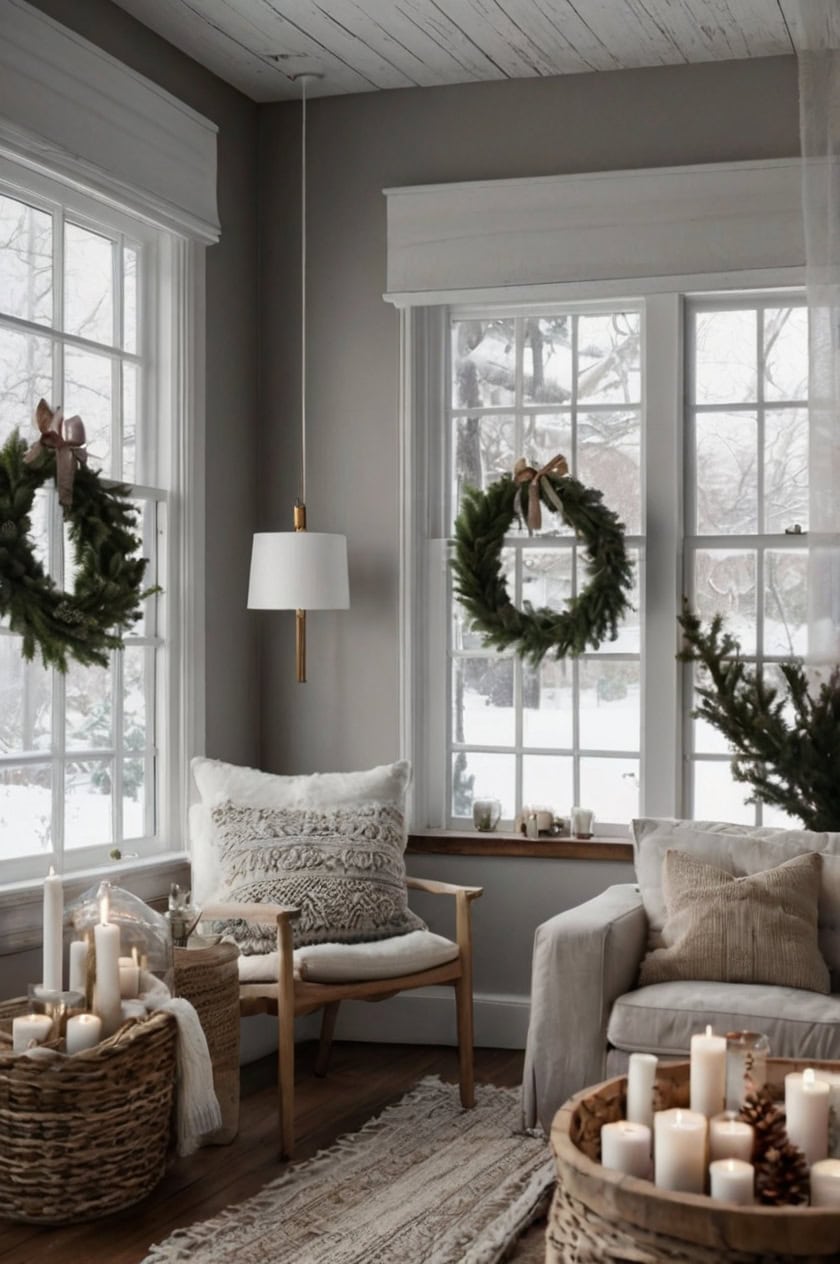 Minimalist Scandinavian Style Living Room Window Christmas Decor Ideas