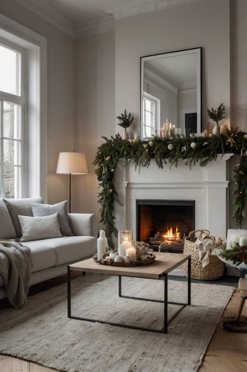 Minimalist Scandinavian Style Christmas Decorations Ideas for Living Room Without Tree