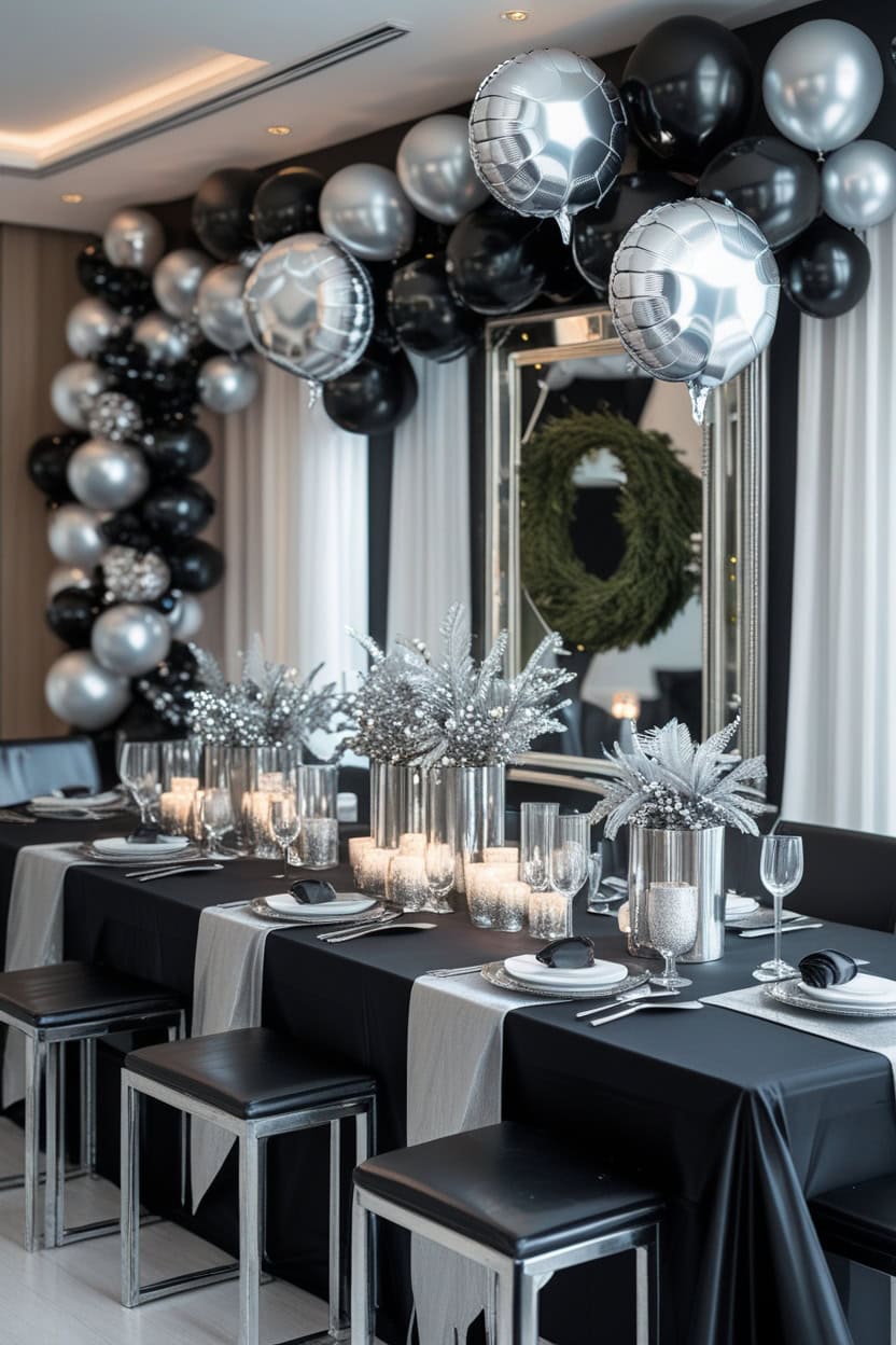 Modern Black And Silver Chic New Year Decoration Ideas for Adults