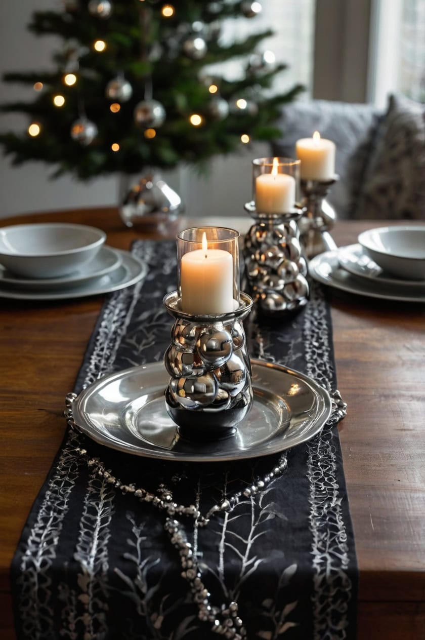 Modern Black And Silver Elegance Living Room Coffee Table Christmas Decor Ideas