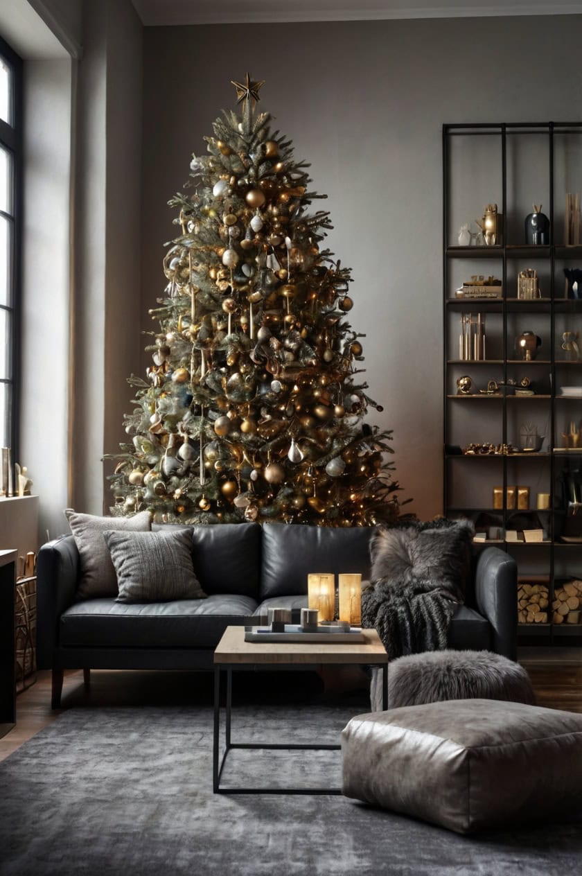 Modern Industrial Christmas Decor Ideas for Apartment Living Room