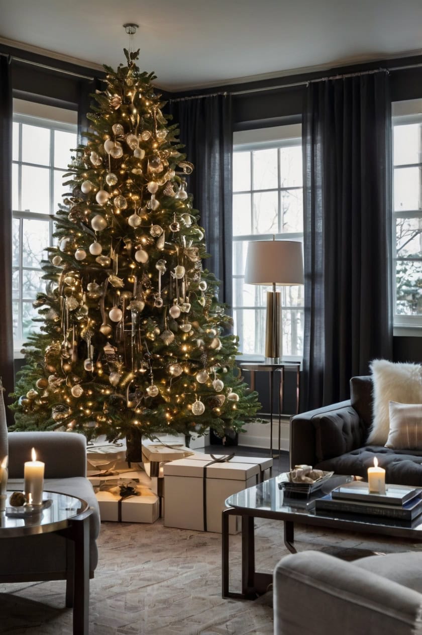 Modern Minimalist Family Room Christmas Decoration Ideas