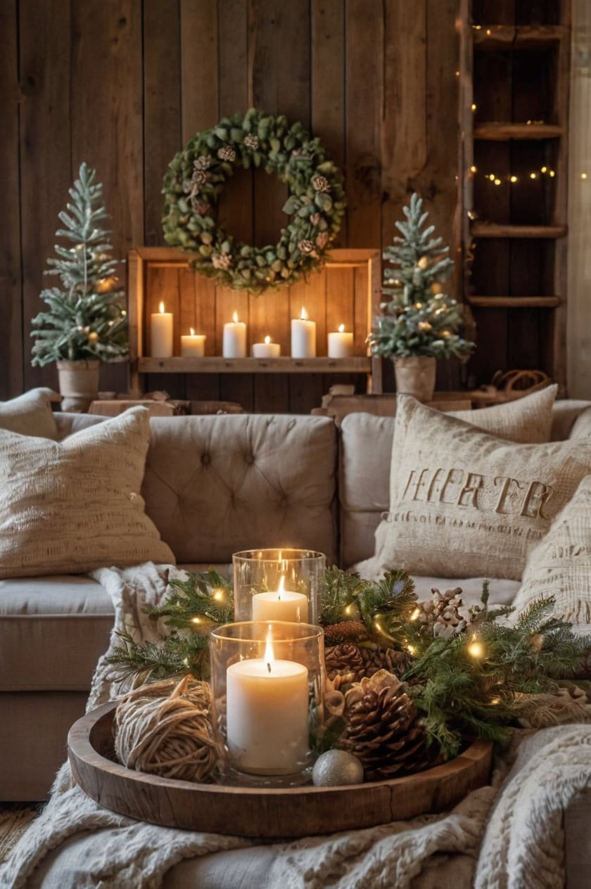 Natural Farmhouse Elegance Christmas Decorating Ideas for Living Rooms