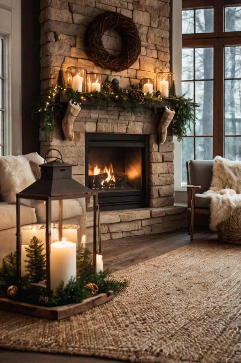 Natural Woodland Cozy Christmas Fireplace Decoration