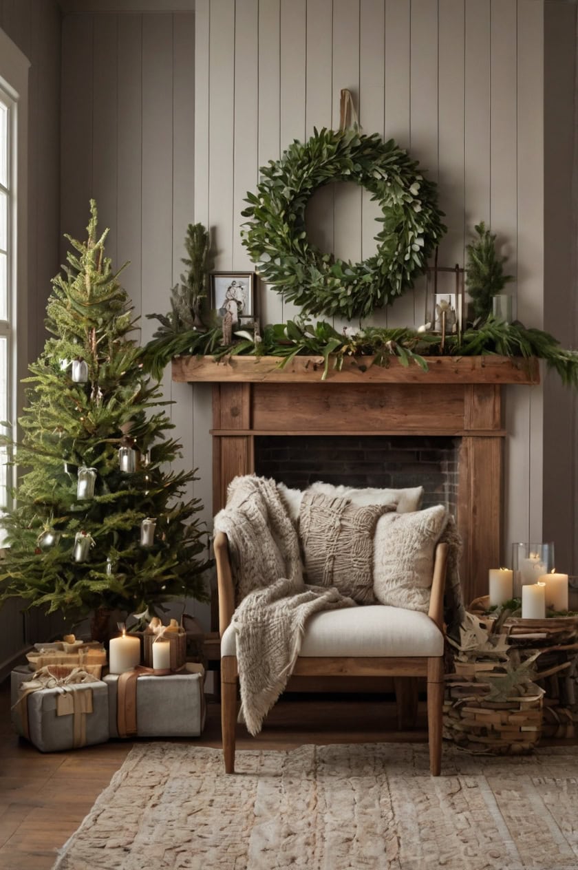 Nature Inspired Festivity Christmas Decorating Ideas for Living Room Walls