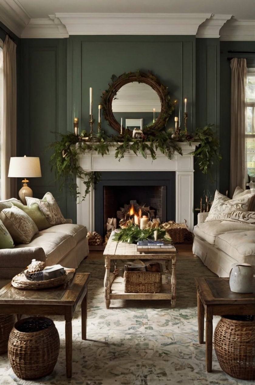 Nature Inspired Greenery Christmas Decorations Ideas for Living Room Without Tree