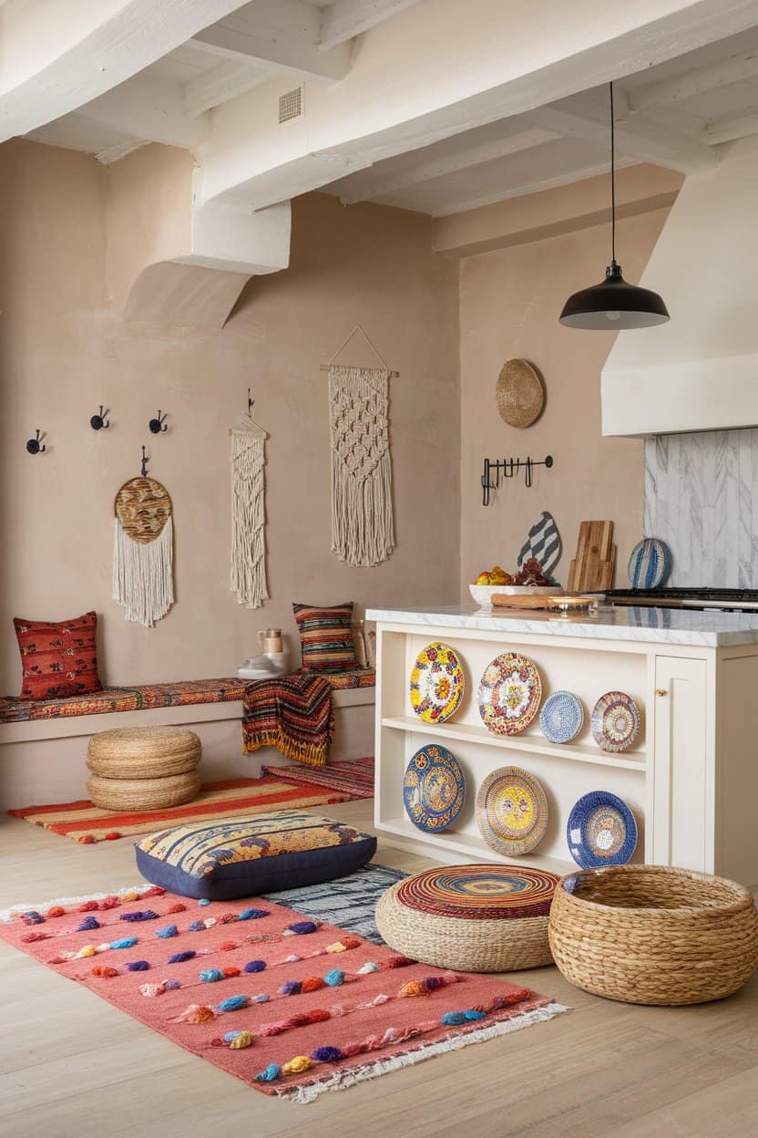 Neutral Base With Pops Of Color For Colorful Boho Kitchen Ideas