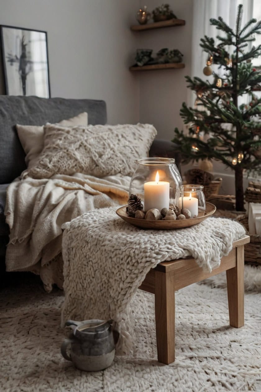 Nordic Inspired Cozy Nook Christmas Apartment Room Decorating Ideas