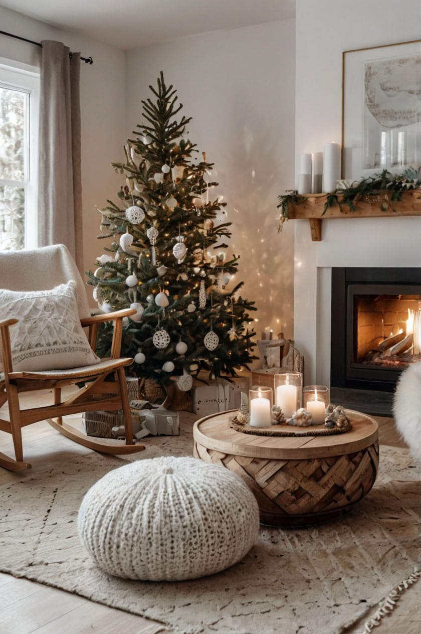 Nordic Winter Dream White Christmas Living Room Decor Ideas