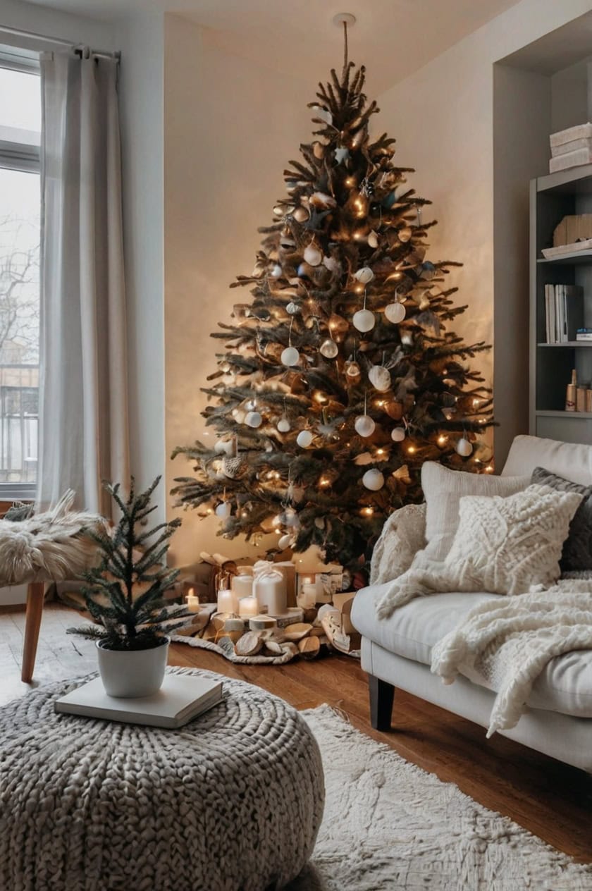 Nordic Winter Wonderland Christmas Decor Ideas for Apartment Living Room