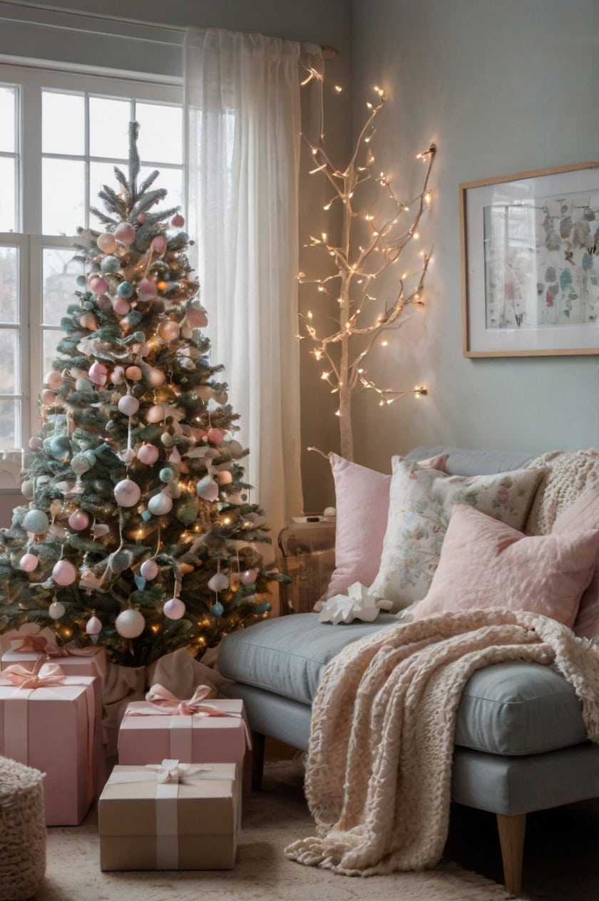 Pastel Dream Christmas Decorating Ideas for Small Rooms