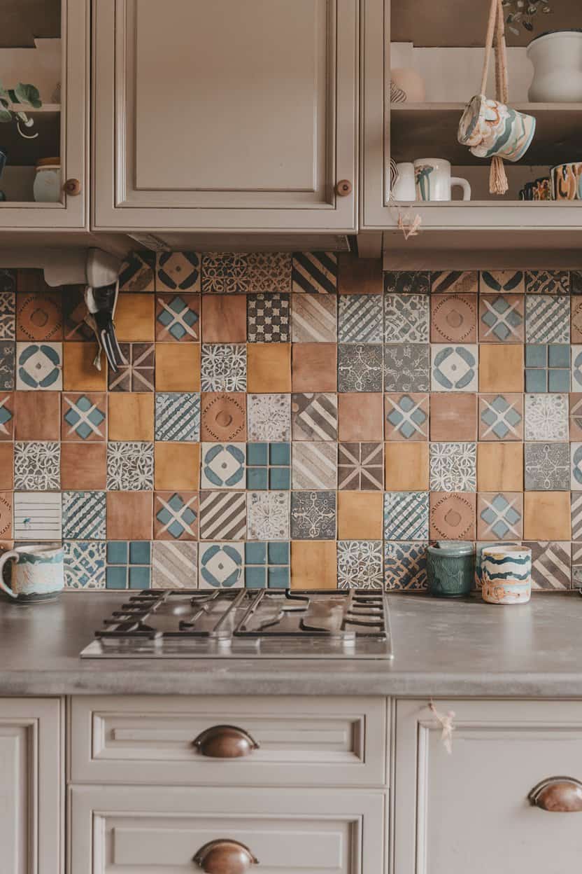 Patchwork Tile Boho Kitchen Backsplash 2