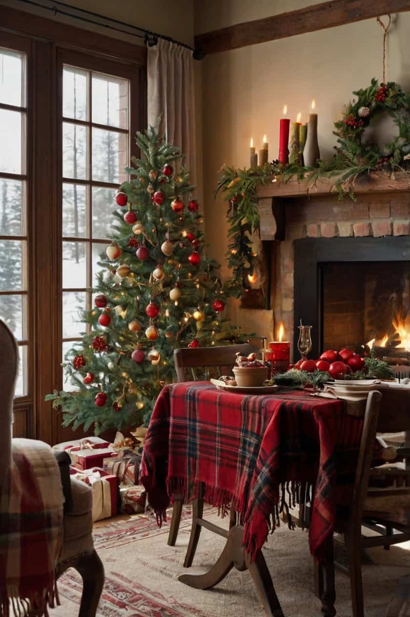 Plaid Patterns And Textures Cozy Old World Christmas Interior Decor