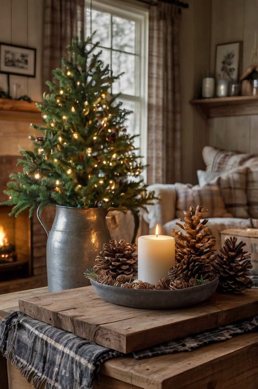 Plaid And Pine Accents Cozy Country Christmas Decorating Ideas