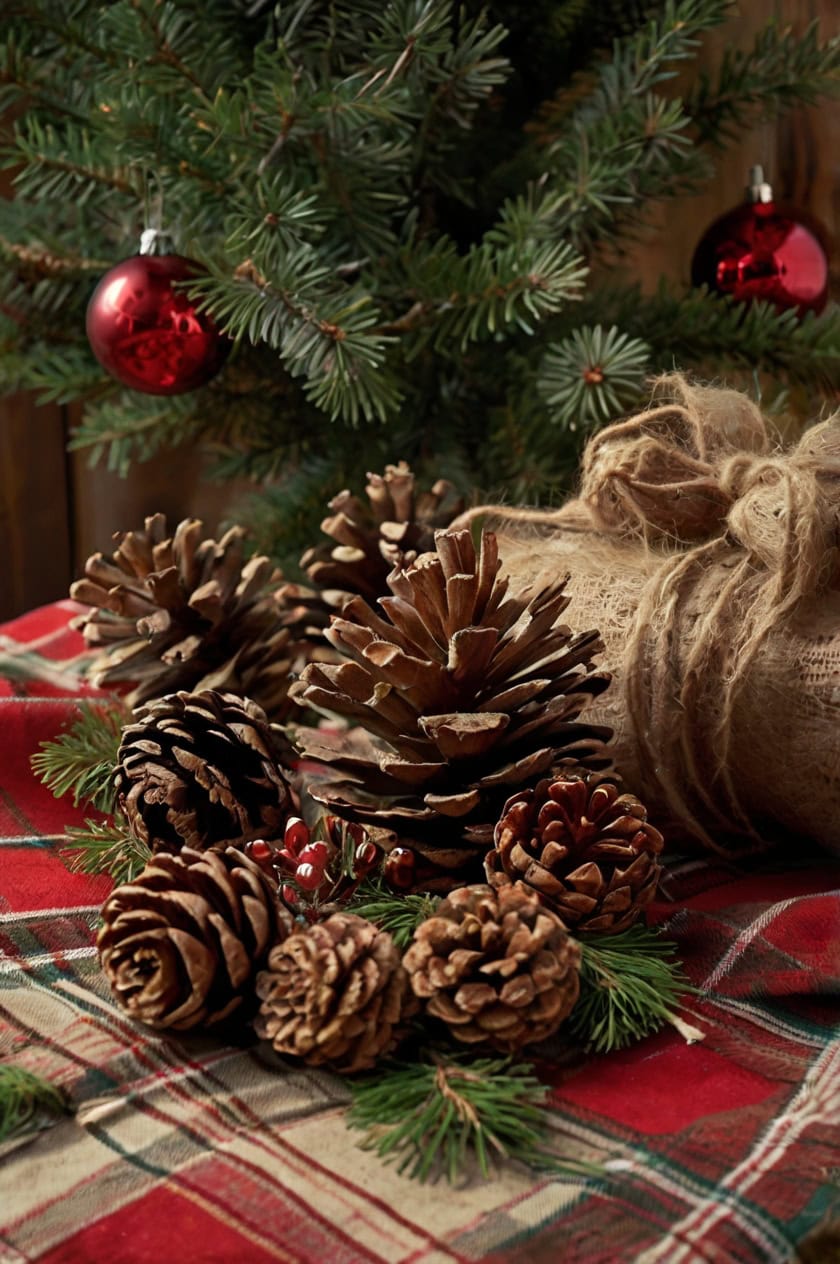 Plaid And Pinecones Warm and Cozy Rustic Christmas Decorations