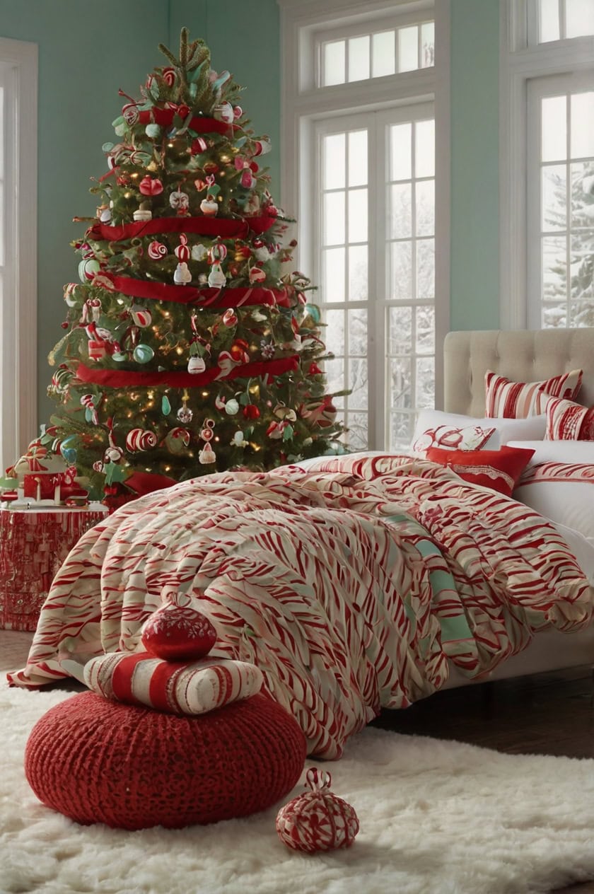 Playful Candy Cane Theme Christmas Decoration Ideas for Dorm Room