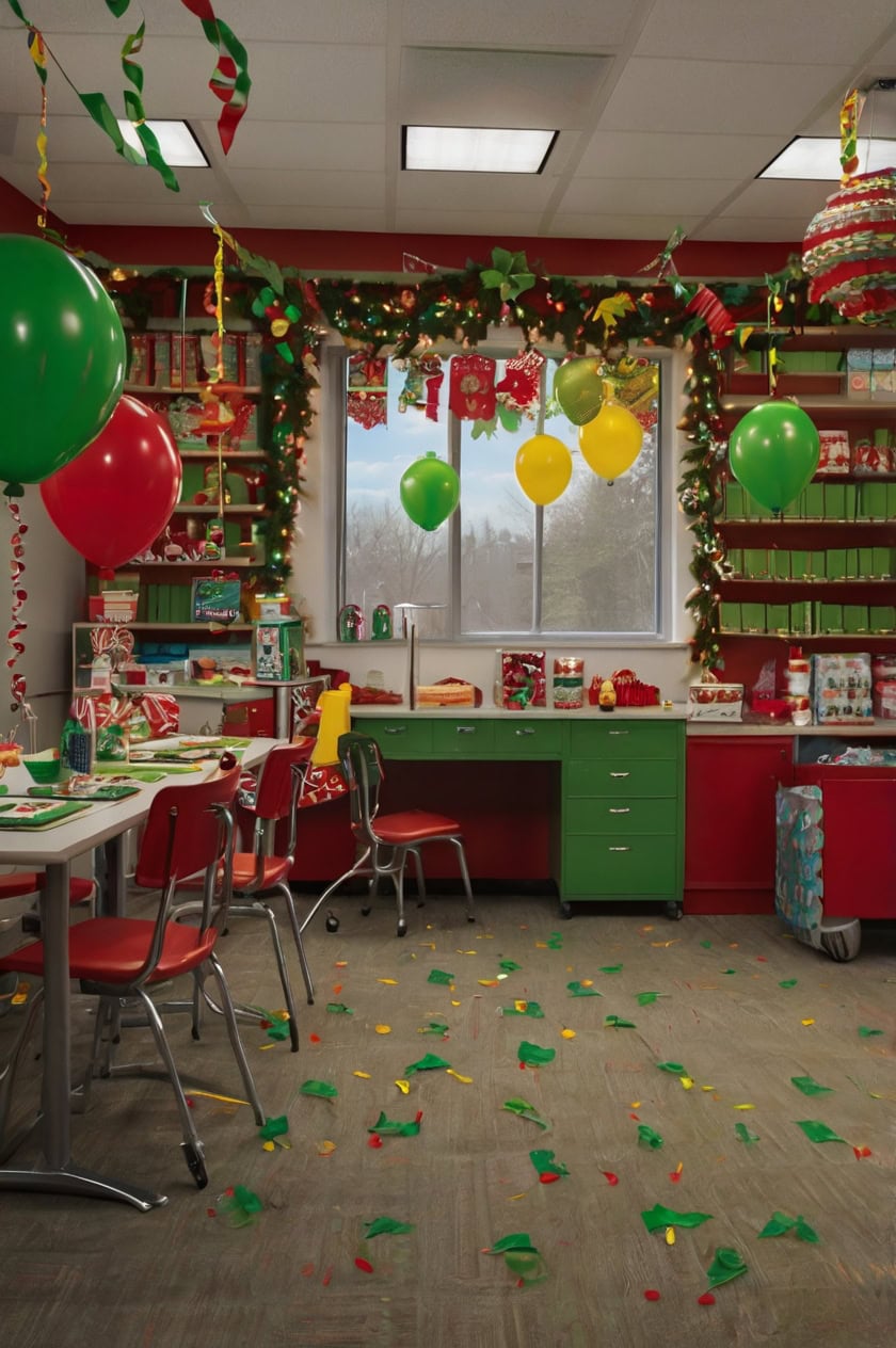 Playful Elf Theme Office Break Room Christmas Decorating Ideas